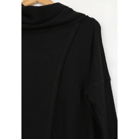 Free People Black Open Back Juicy Long Sleeve Thermal Cowl Neck Top Medium New - Picture 11 of 13